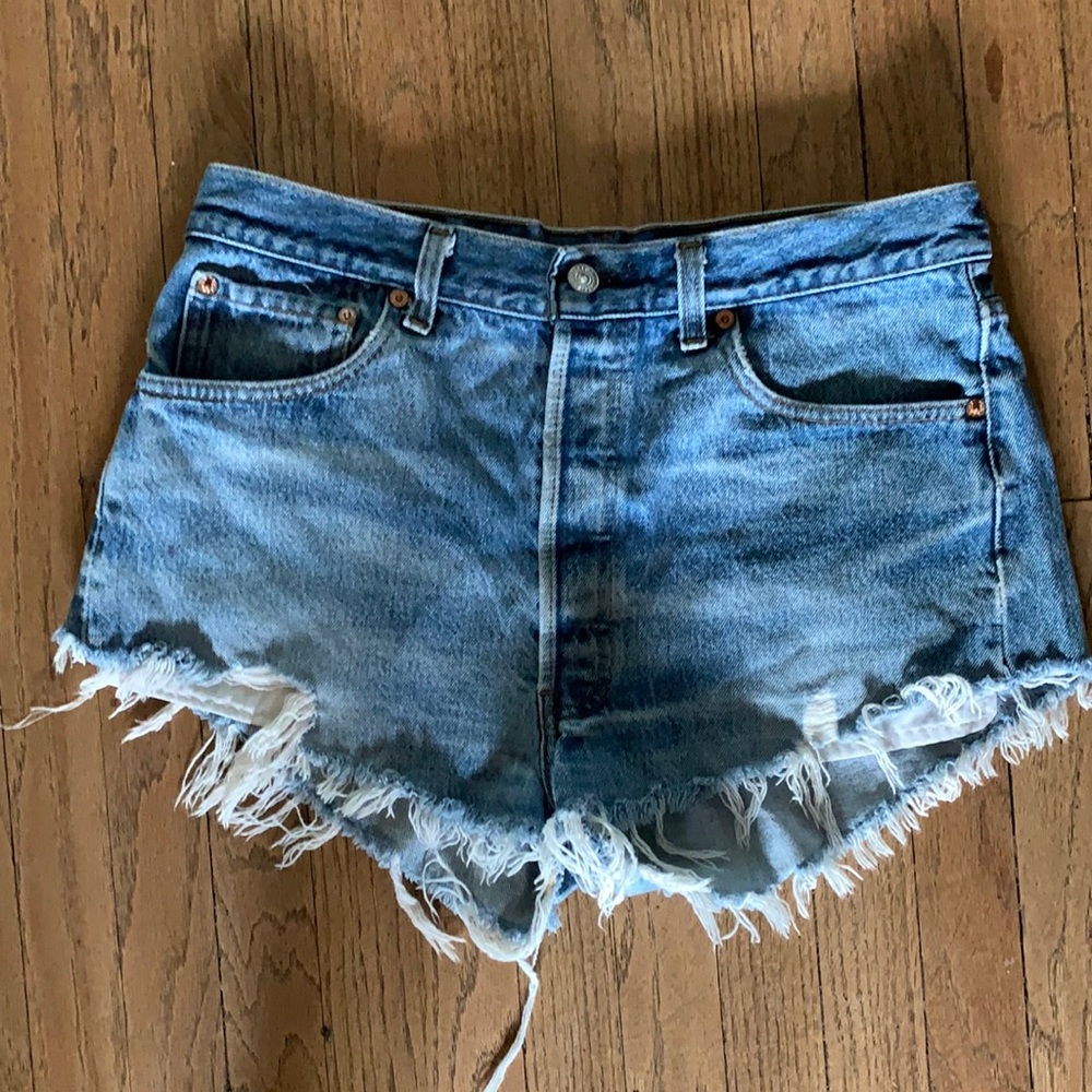 Levi’s 501 button fly distressed jean short shorts
